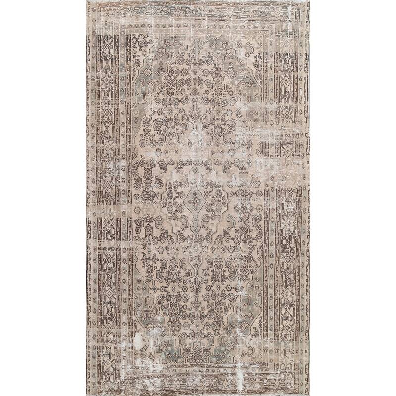Distressed Geometric Hamedan Persian Area Rug Wool Hand-knotted Carpet - 6'7" x 9'5"