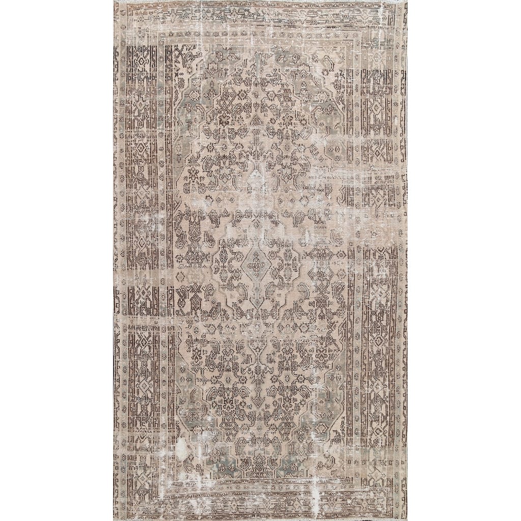 Distressed Geometric Hamedan Persian Area Rug Wool Hand-knotted Carpet - 6'7" x 9'5"