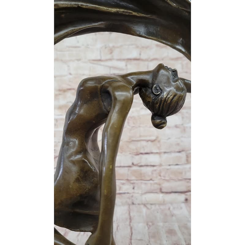Aldo Vitaleh Dancing Girl Bronze Sculpture With Flowing Scarf