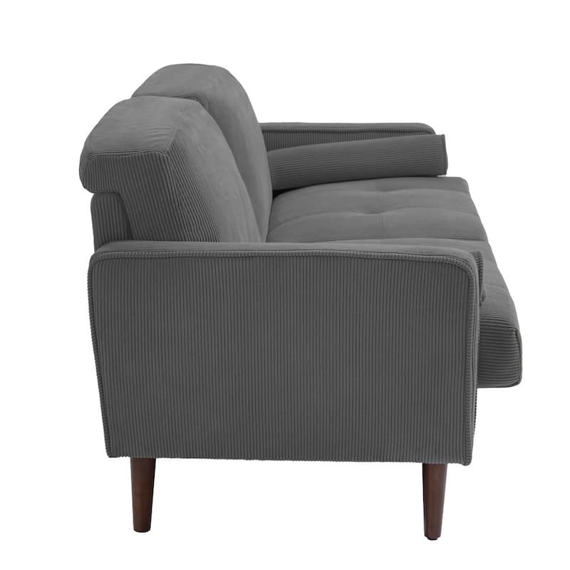 Modern Corduroy Upholstered Loveseat with Bolster Pillows and Wood Legs