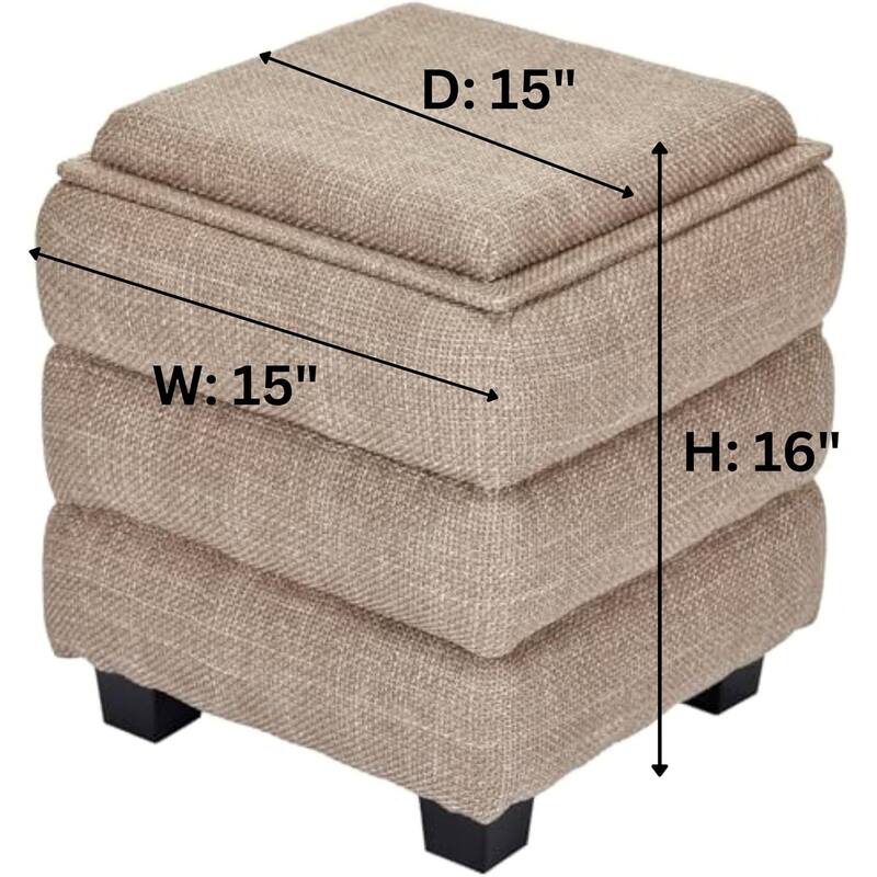 Modern Cube Ottoman with Tray Top and Hidden Storage Linen Seat