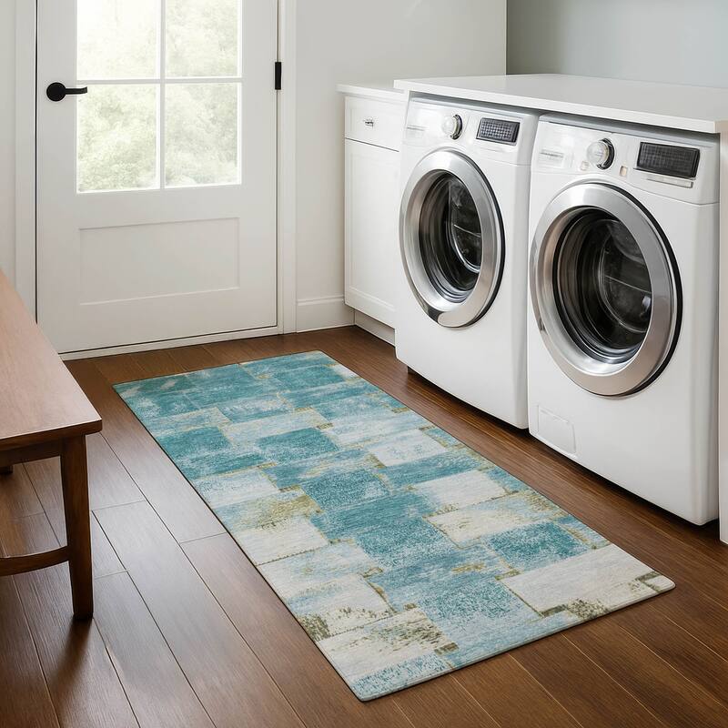 Premium Washable Super Soft Basketweave Mayfield Rug - Teal - 2'3" x 7'6"