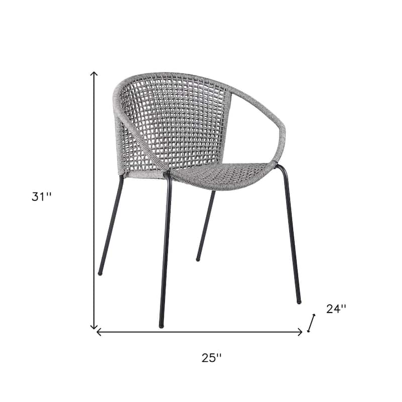 Set of Two 25" Gray Metal Outdoor Dining Chair