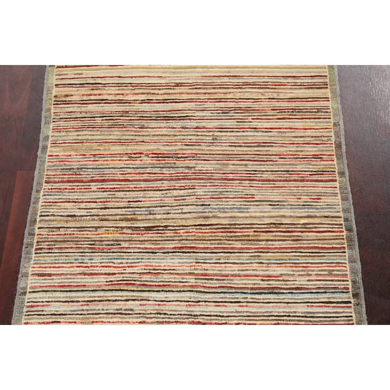 Striped Modern Gabbeh Kashkoli Wool Area Rug Hand-knotted Foyer Carpet - 2'6" x 3'10"