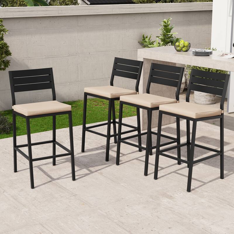 Outdoor Barstool Counter Height Bar Stools with Cushion - see picture - 4-piece set, beige