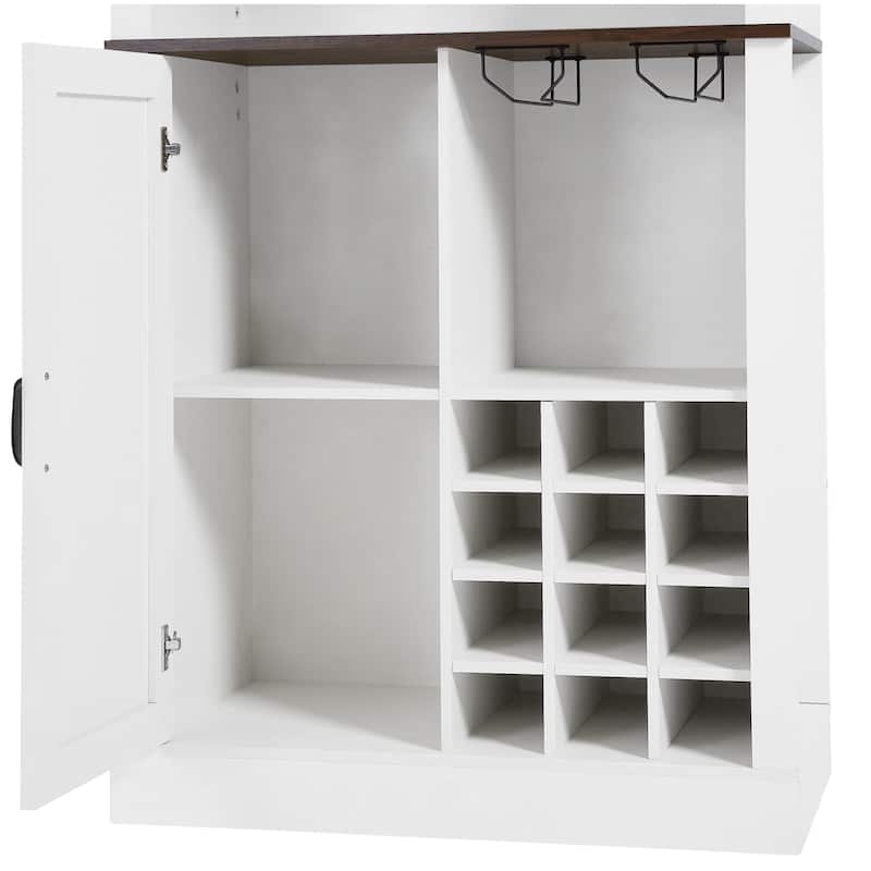 76 Inch Home Bar Cabinet, Coffee Bar Cabinet with Shelves,Faux Rattan Wine Cabinet
