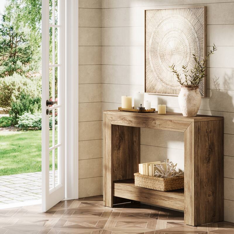 41.34-inch Rectangle Wood Console Table Simple Geometric Entryway Accent Table