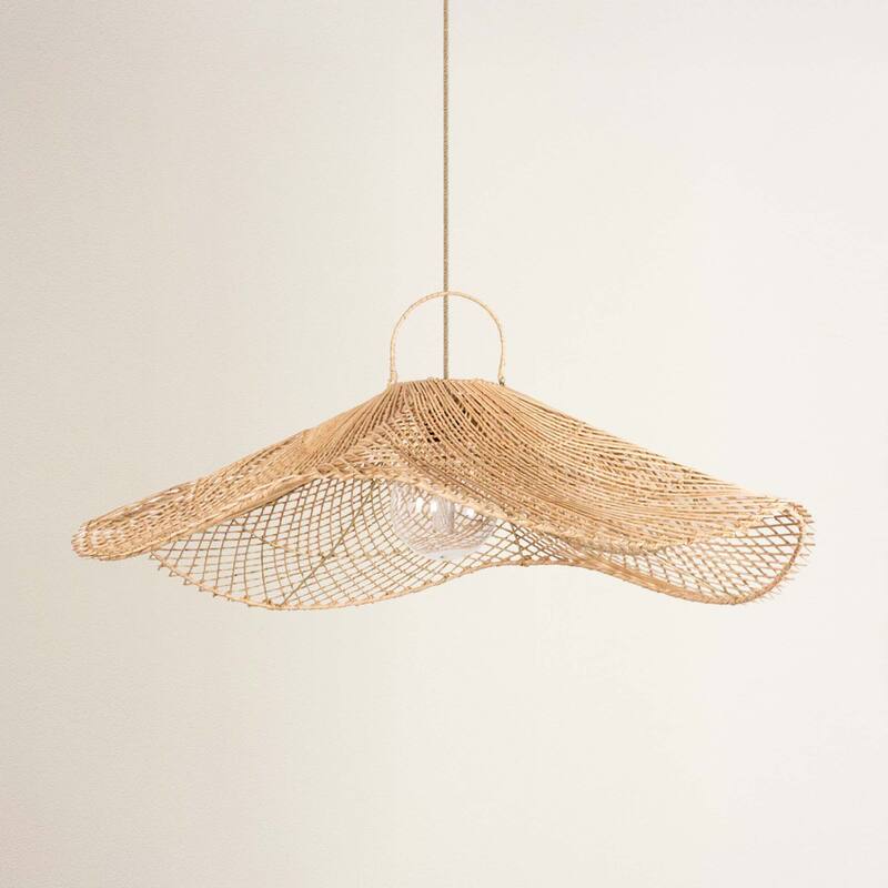 Lotus Rattan Pendant Light - Natural Large Sculptural 1-Light Handwoven Light Fixture For Modern, Coastal, Farmhouse Room Decor