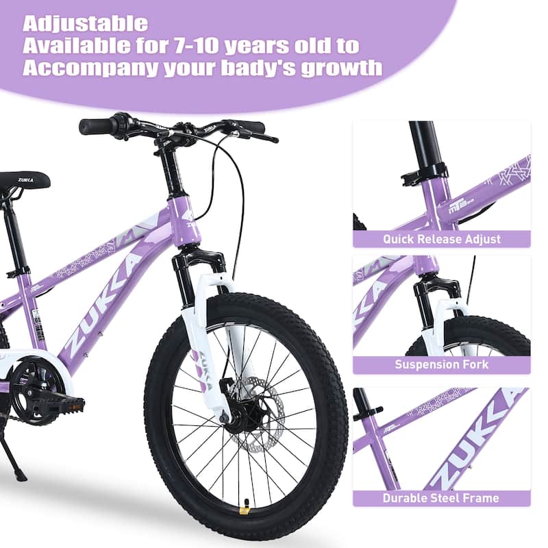 Mountain Cycling Bike 20 Inch Road Bicycle, Steel Single Speed Bikewith Dual Disc Brakes and Suspension Fork for Kids & Teens