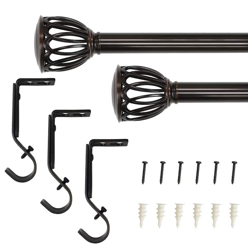 Lumi 1" Single Curtain Rod Set Brushed Nickel/ Oil Bronze-Cage finials - 72"-144" - Oil Rubbed Bronze
