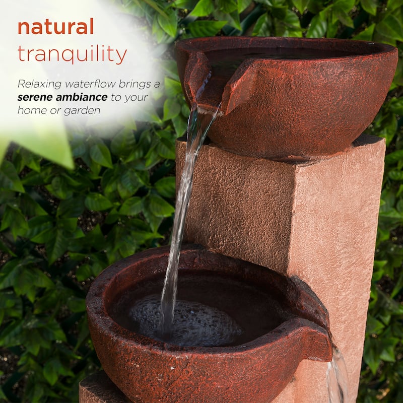 Alpine Corporation 35" Tall Outdoor Layered 3 Tiered Pots Fountain