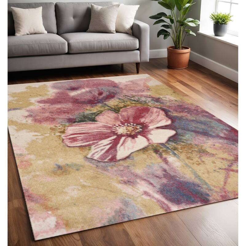 HomeRoots Floral Modern Rectangle Area Rug - 5' X 8' - 5' X 8'