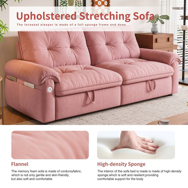 2-in-1 Velvet Pull Out Sleeper Sofa Bed Convertible Loveseat Couch for Sitting, Napping or Sleeping with Side Pockets and USB