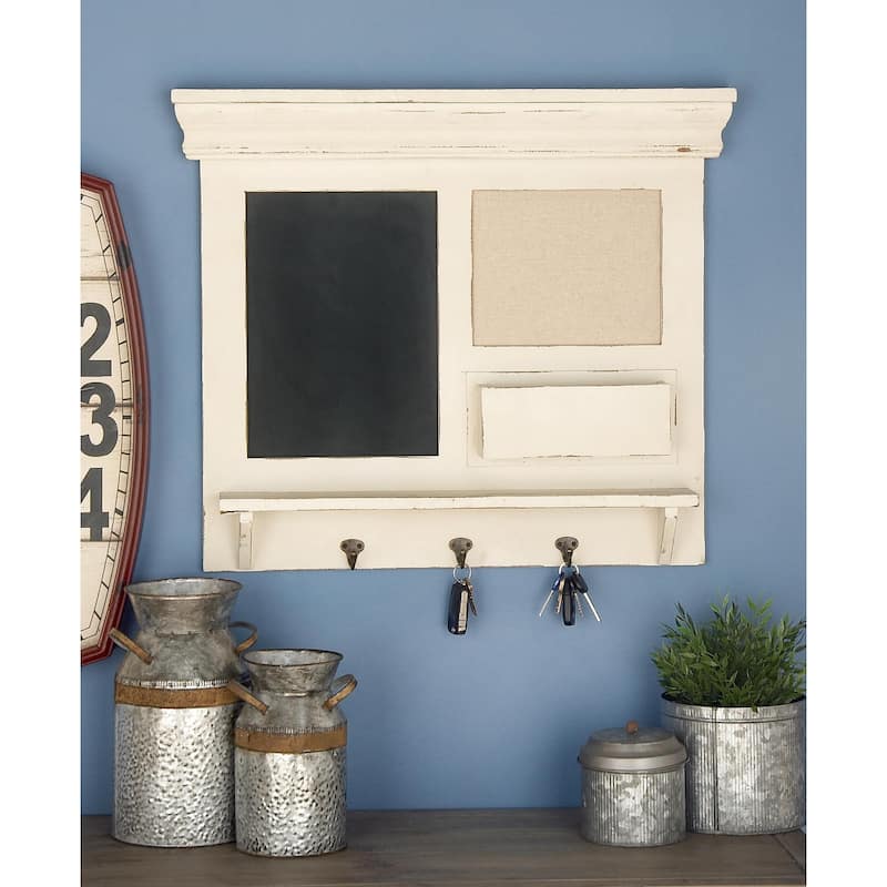 Wooden Sign Chalkboard Wall Decor with Hooks and Storage - White - Roche River Decor