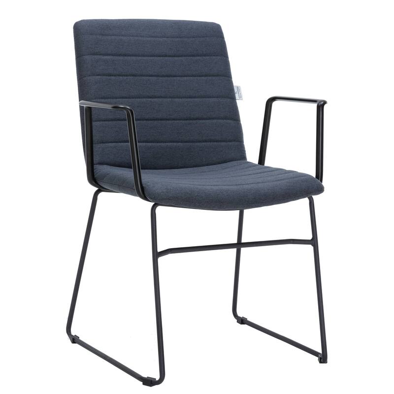 Zylar Ergonomic Guest Chair with Leather, Stainless Steel Base, High-Density Foam, Modern Design for Office or Waiting Room - Dark Blue