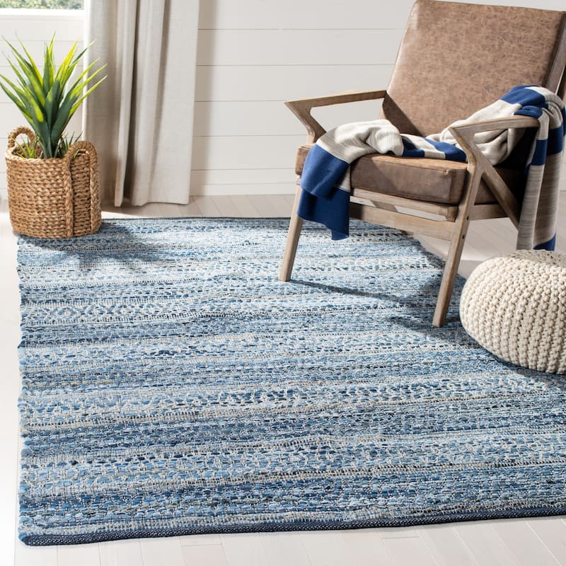 SAFAVIEH Handmade Montauk Heirloom Casual Geometric Cotton Rug - 5' x 8' - Blue