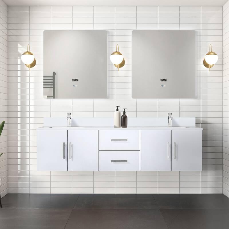Geneva 72 in. W x 22 in. D Dark Grey Double Bath Vanity and White Quartz Top