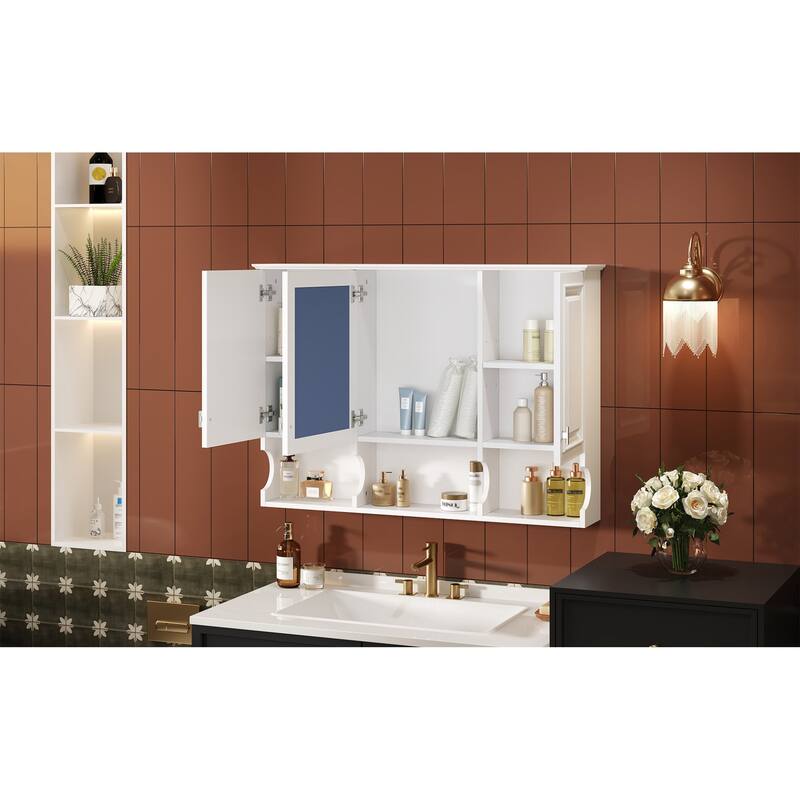 Roomfitters 41 Inch Mirror Medicine Cabinet with Open Shelves, Wall Mount Storage with Adjustable Shelf & Doors