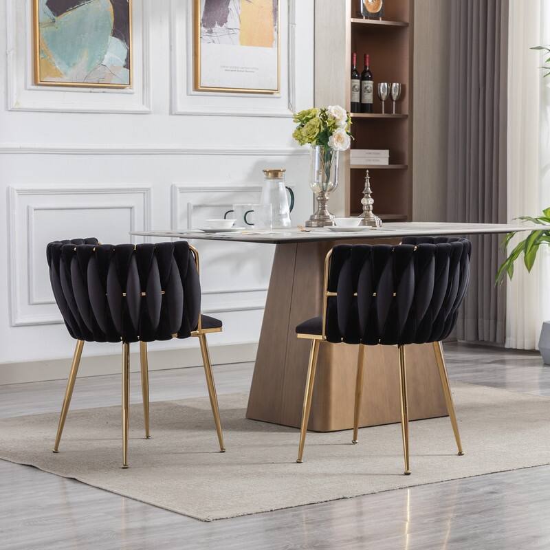 Modern Velvet Fabric Dining Chair with Golden Legs, Set of 2