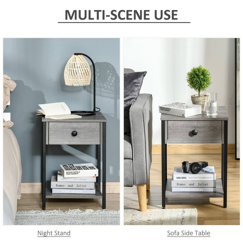 Wood End Table with Storage Shelf and with Drawer