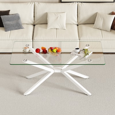 Stylish Rectangular Glass Coffee Table with Sturdy Metal Legs for Various Rooms