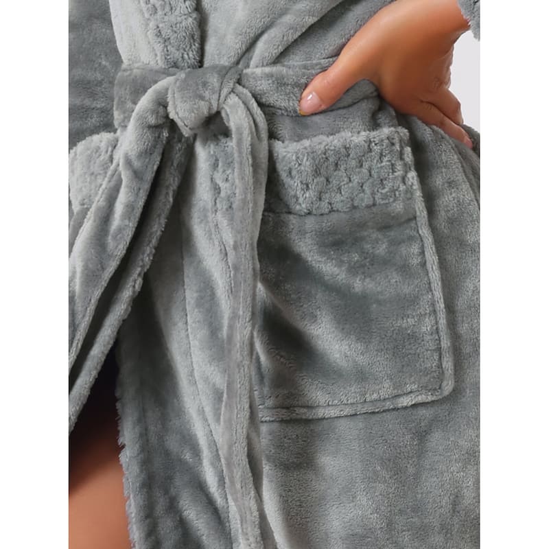 Women's Flannel Bathrobe Plush Soft Robe Fluffy Long Spa Robe