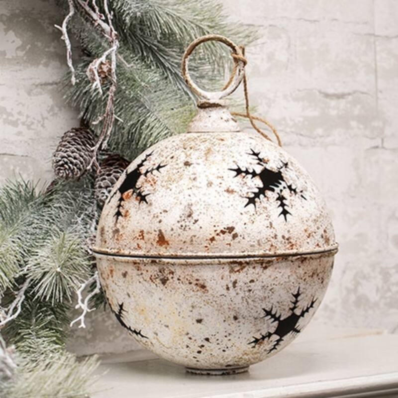 Gleaming Distressed White Metal Snowflake Jingle Bell - 8.25" x 11.5" - 8.25" x 11.5"