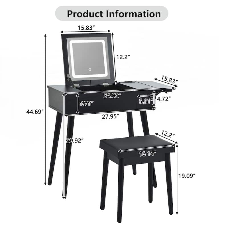 Black Makeup Vanity Desk with Flip Top Mirror