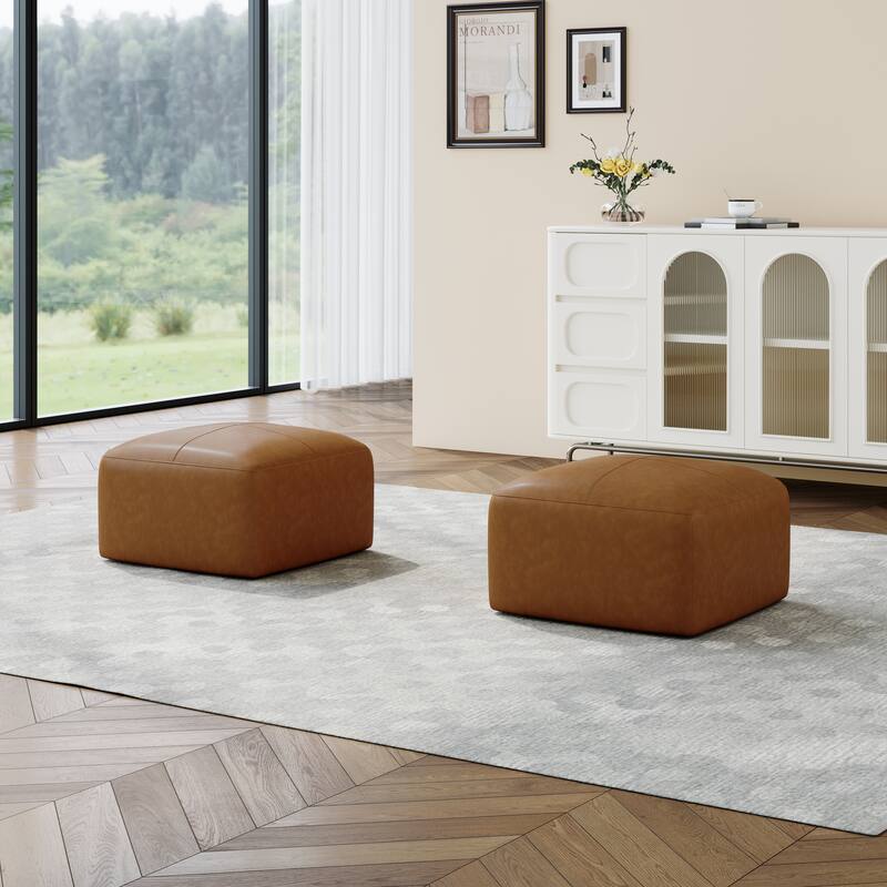 22"/ 35"/ 43" W Rectangular Modern Genuine Leather Ottoman Set of 2 - Small:22.2"×22.2"×13.8" - Brown
