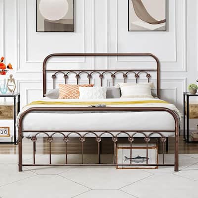VECELO Industrial Metal Platform Bed Frame with Headboard Twin/Full/Queen/King Size Bed