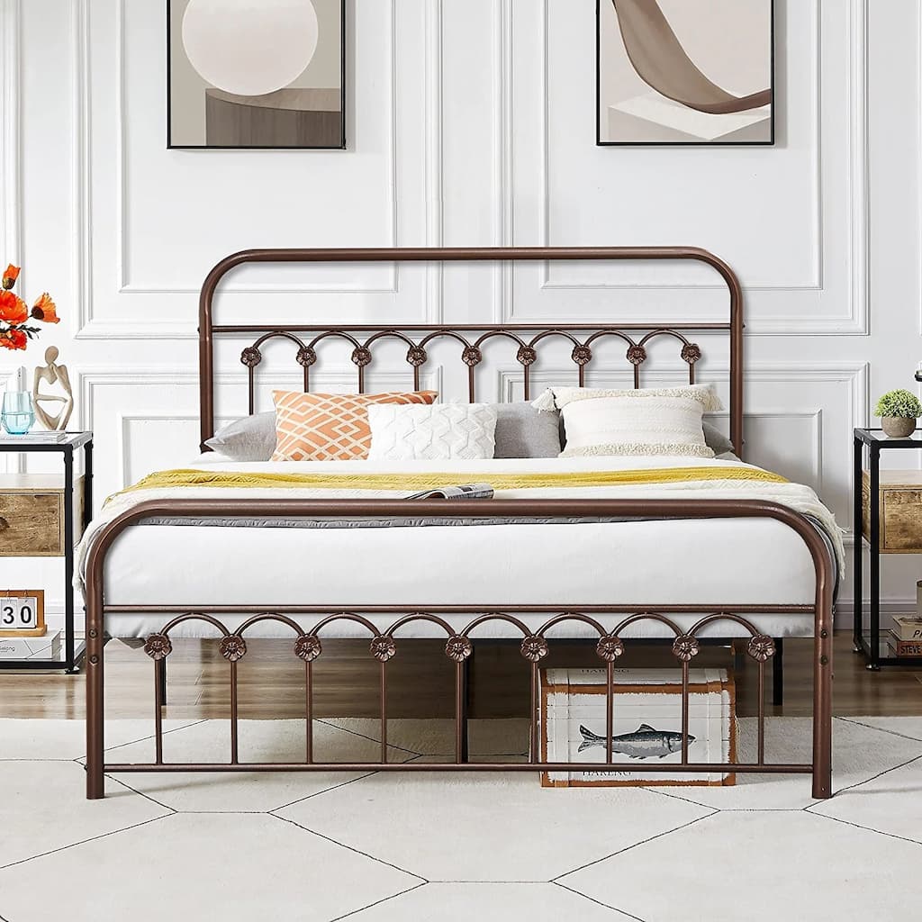 VECELO Industrial Metal Platform Bed Frame with Headboard Twin/Full/Queen/King Size Bed