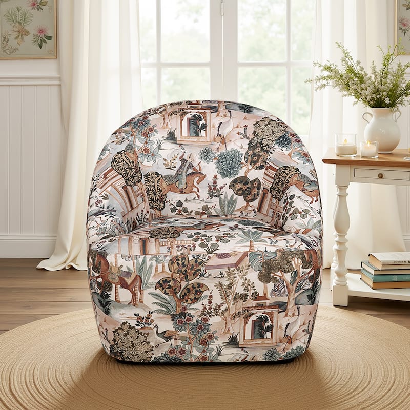 Carlos Swivel Chair - Mixed Chinoiserie toile