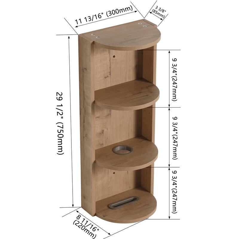 Wall Mounted Cabinet Floating Side Cabinet with Towel Shelf, Modern Storage Rack with 3 Adjustable Shelves