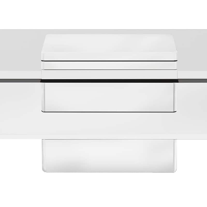 Cid Cobi Coffee Table, 39 Inch Square Clear Glass Top, White Veneer Base
