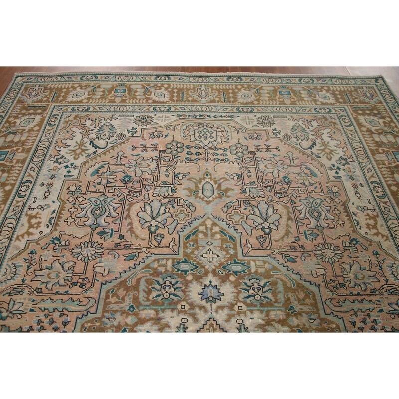 Geometric Tabriz Persian Vintage Rug Handmade Living Room Wool Carpet - 7'11" x 11'1"
