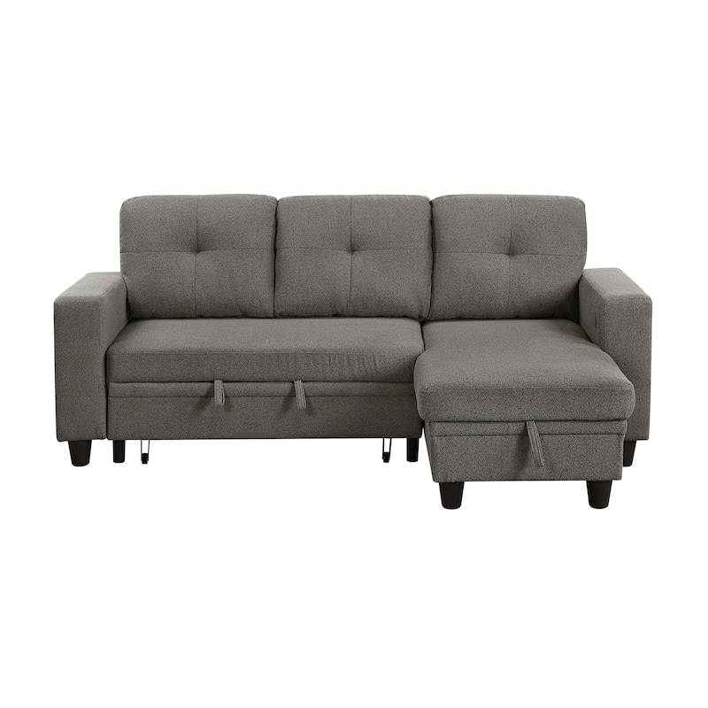 Hazel Boucle Sectional Sofa - Reversible Chaise, Pull-out Bed, Shelves