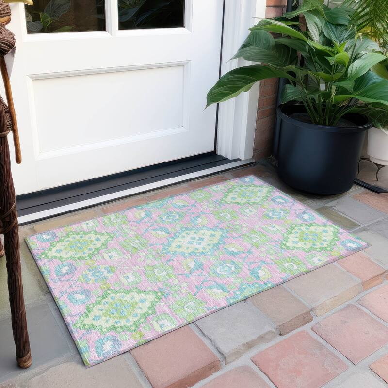 Machine Washable Indoor/ Outdoor Boho Traditional Chantille Rug - Pink - 1'8" x 2'6"