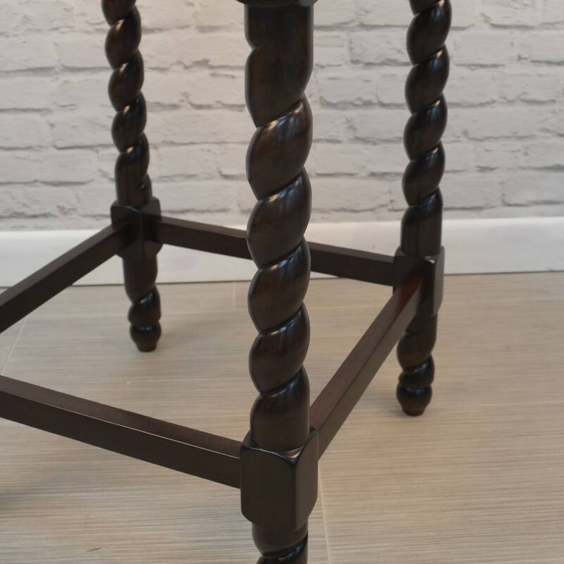 24" Beige Brown Nailhead Trimmed Counter Stool with Barley Twist Legs