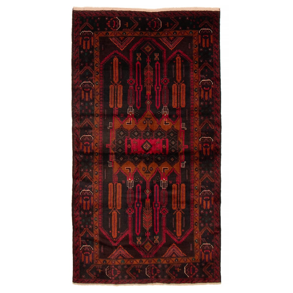 Teimani Black, Red Rug 3'10" x 7'5" - 3'10 x 7'5