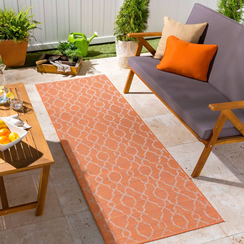 Artistic Weavers Jaylah Indoor / Outdoor Trellis Area Rug - 2'6" x 7'3" Runner - Orange