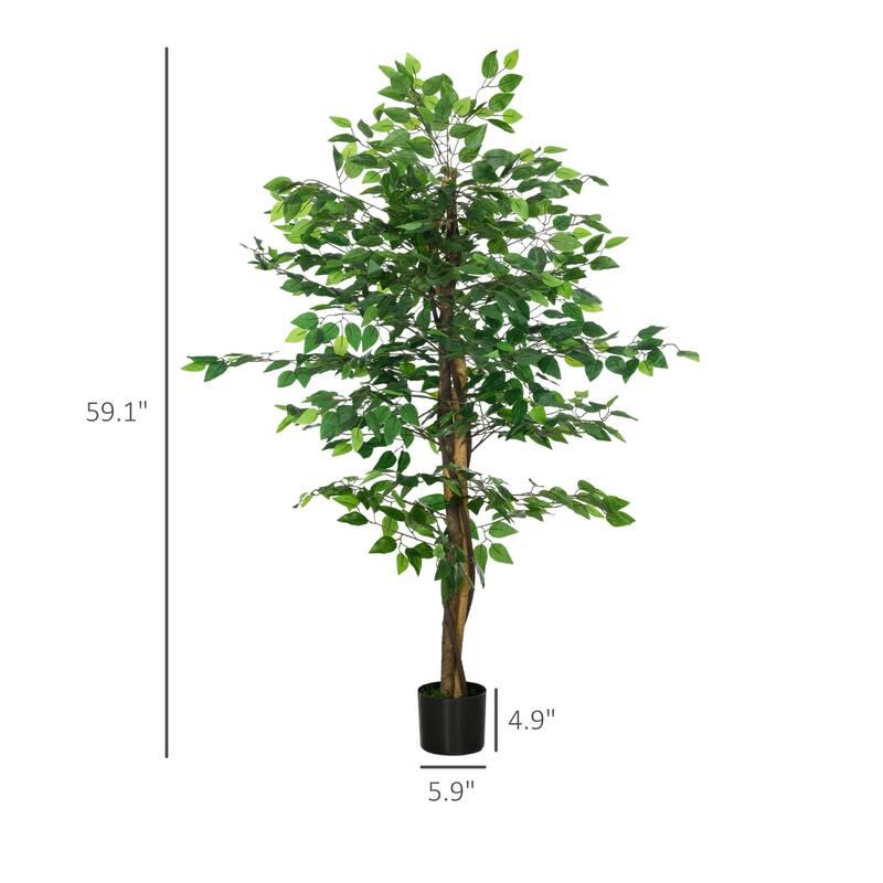 5ft Artificial Ficus with Pot, Indoor Outdoor Fake Plant