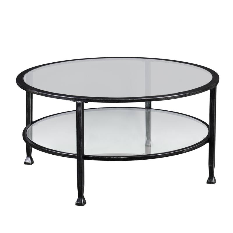 36" Modern Black Round Coffee Table with Tempered Glass Top and Metal Frame for Living Room - 36”L x 36”W x 18”H