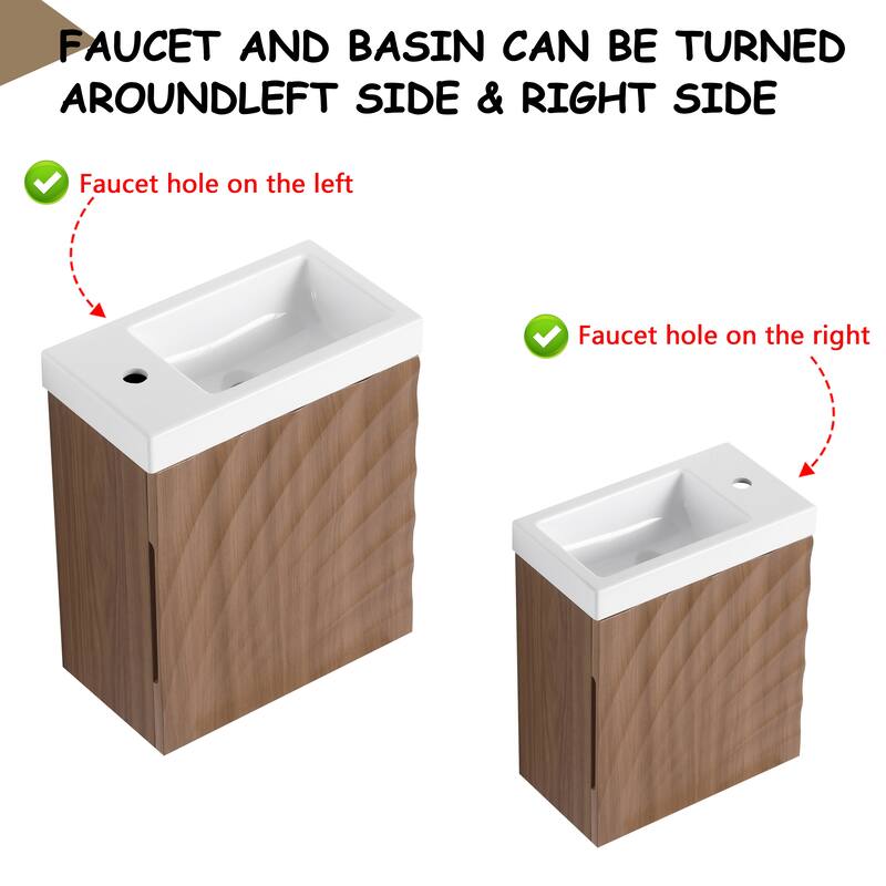 GDFStudio - Helsinki 18.5" Modern Wall-Mounted Bathroom Vanity Set with Resin Sink, Soft Closing Door & Antirust Hardware