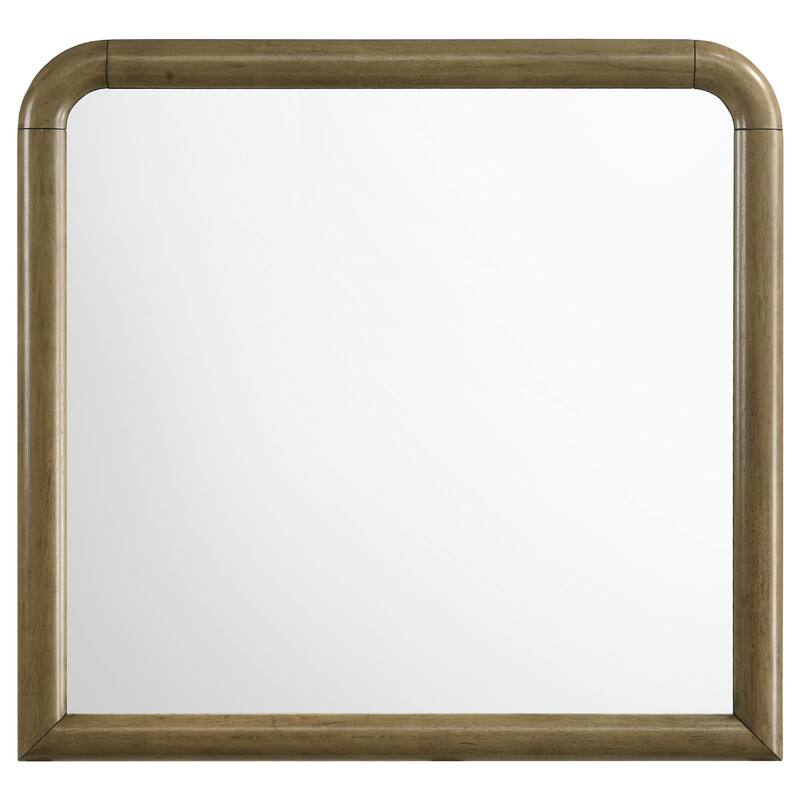 Deon Dresser Mirror, Brown Wood, Round Frame with Curved Top, 37 Inch - Nutmeg Brown