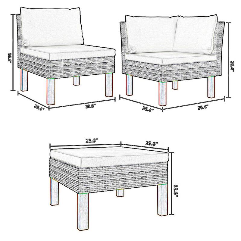 Reem Outdoor 3pc Modular Sofa Set, Gray Poly Rattan Frame, Polyester