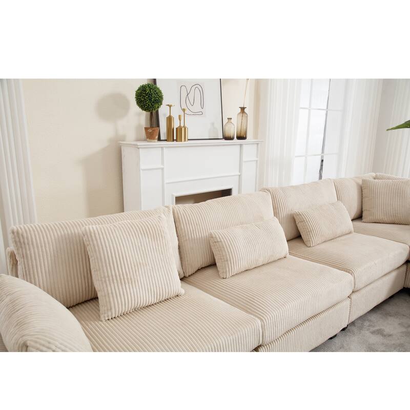 Beige 146'' Convertible Oversized 5 Seater Modular Sectional Sofa with Soft Cushions and Sturdy Build for Living Room