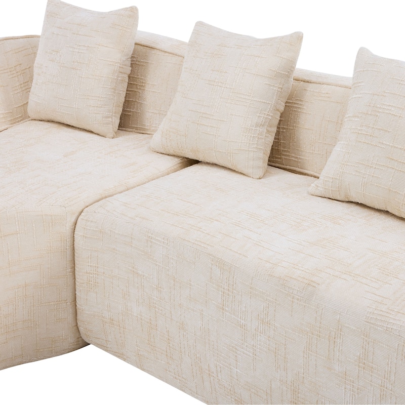 L-Shaped Sectional Sofa with Chaise Lounge, Chenille Upholstered 4 Seater Sofa, Compressed Sofa with Throw Pillows