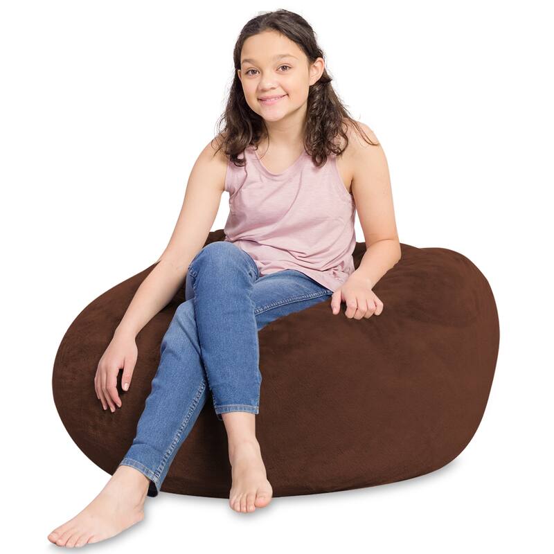 Kids Bean Bag Chair, Big Comfy Chair - Machine Washable Cover - 38 Inch Large - Soft Faux Rabbit Fur - Brown