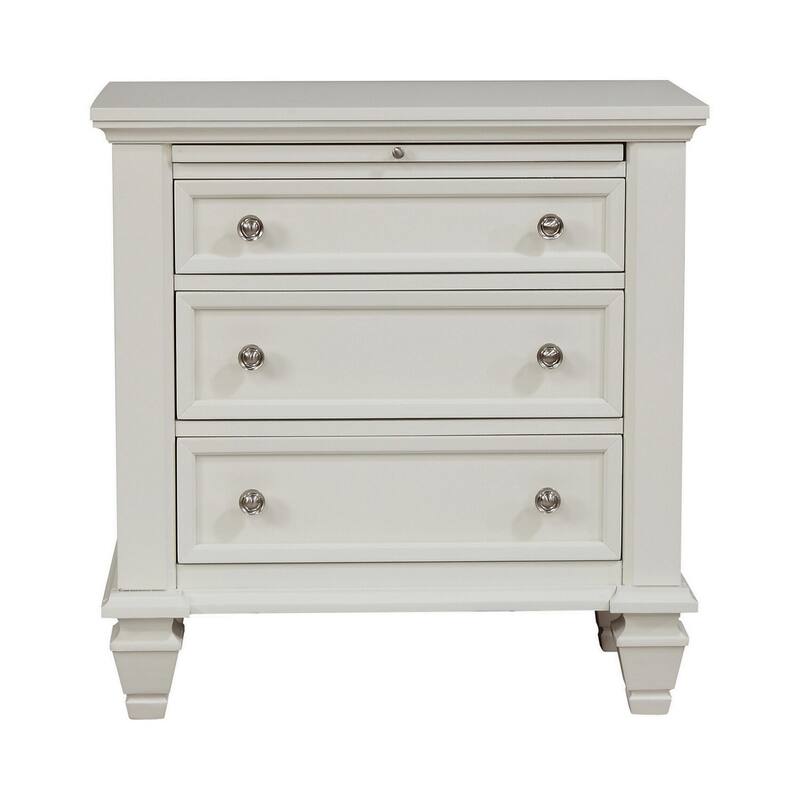 White/Nickel 3 Drawer 29 in. W Nightstand with Sturdy Hardware and Ample Storage