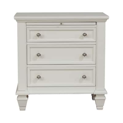 White/Nickel 3 Drawer 29 in. W Nightstand with Sturdy Hardware and Ample Storage